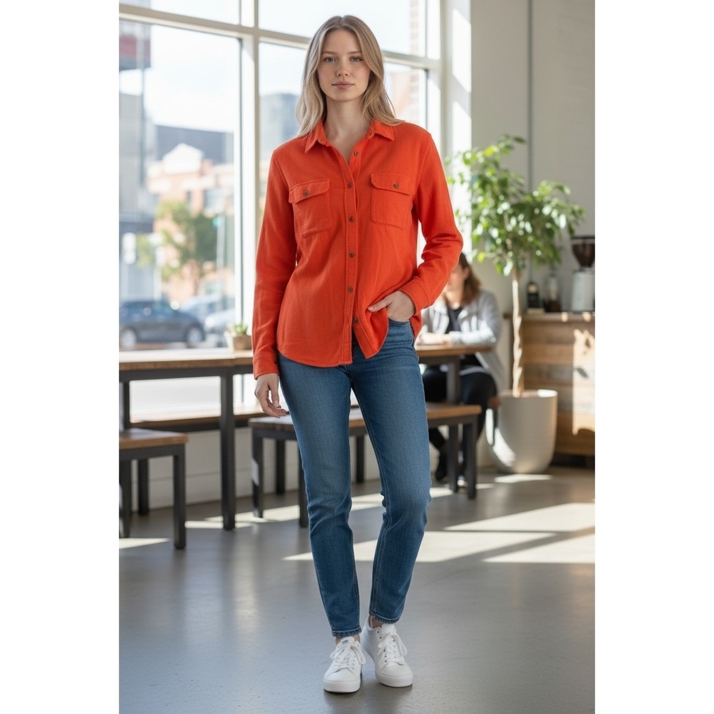 Old Navy Womens Coral Button Down Flannel Long Sleeve Shirt, Size L